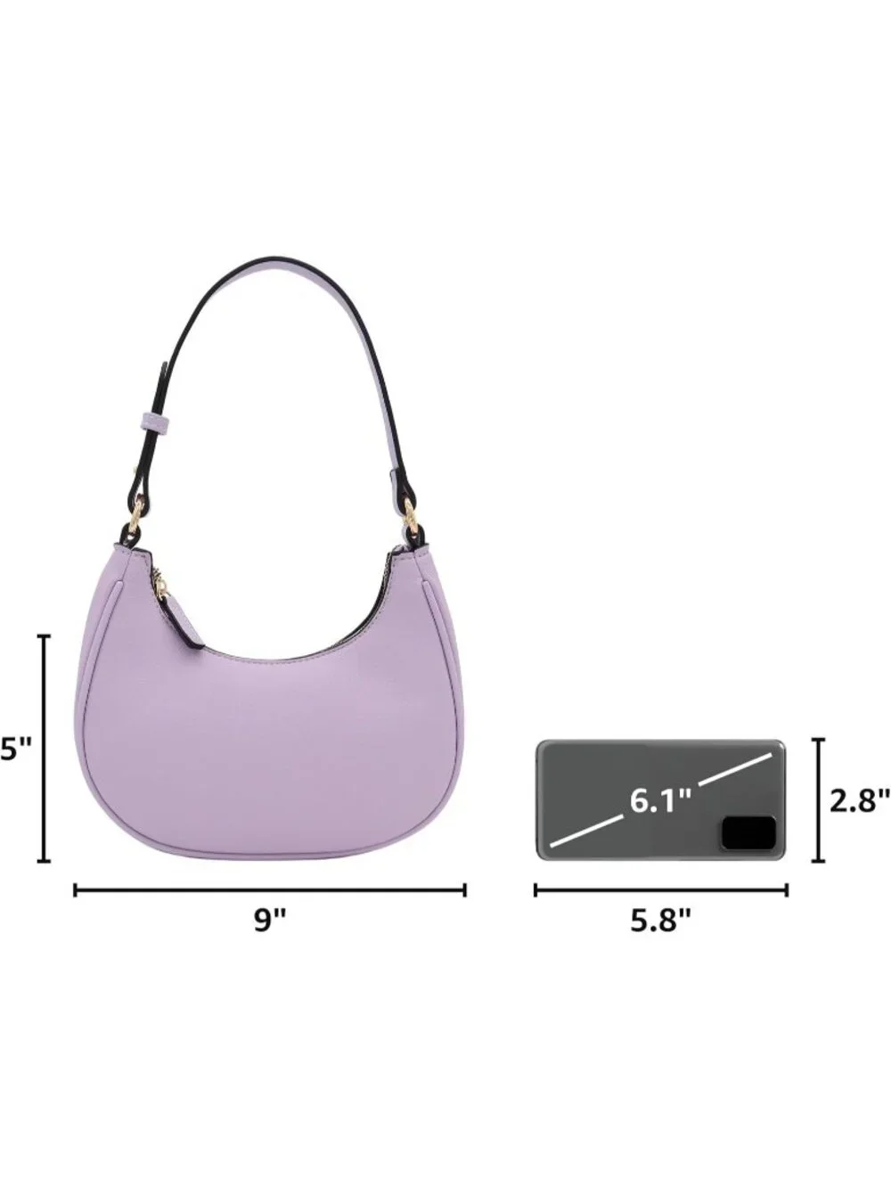 Women Lavender Small Crescent For Trendy Underarm Purse Zipper Shoulder Bag